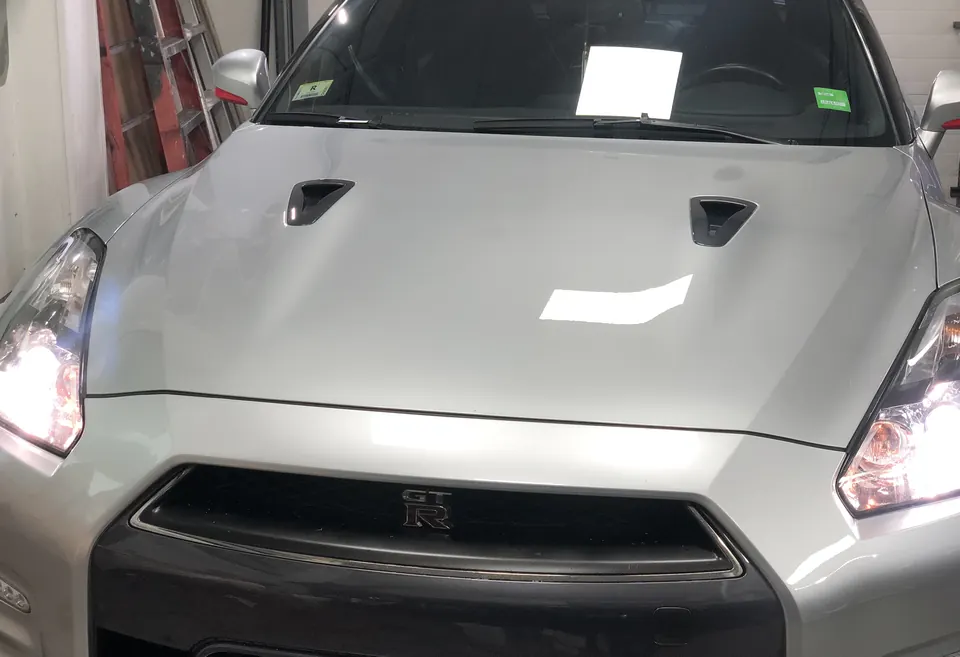 Silver Nissan GT-R in the bay